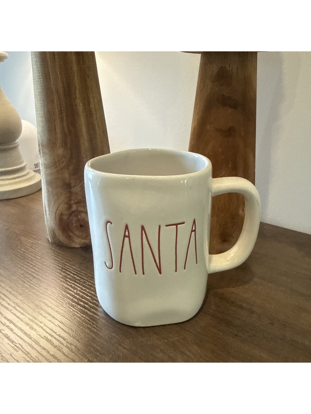 Rae Dunn "Santa" Mug White With Red Lettering Christmas